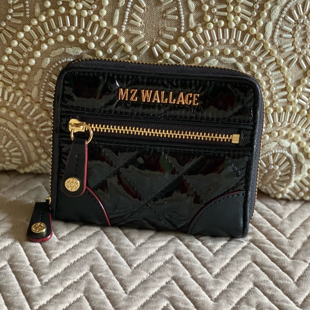 MZ Wallace Small Crosby Black Lacquer Wallet